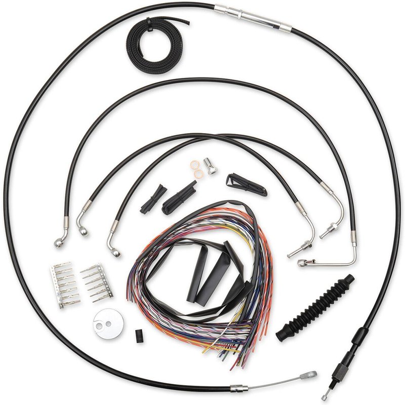 LA-8010KT2-13B - LA Choppers Complete Black Vinyl Braided Handlebar Cable/Brake Hose Kit Non-ABS For Harley Davidson FLHR 1584 2008-2011 30.5 cm - 35.5 cm (12" - 14") - Black/Clear-Coated