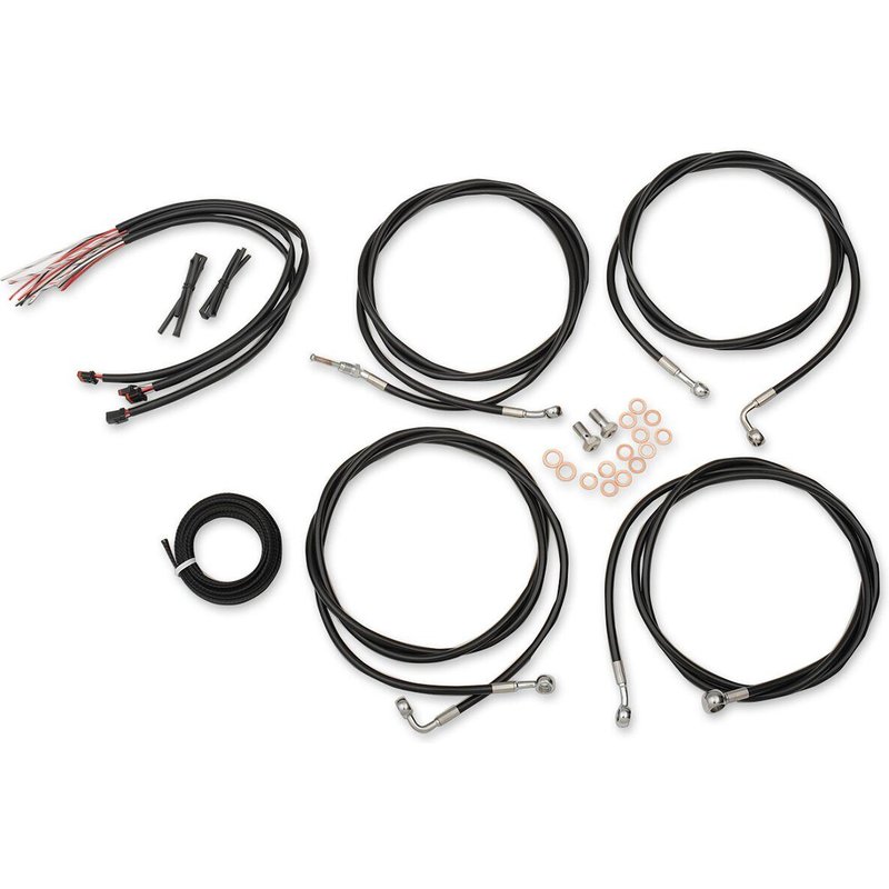 LA-8054KT2-13B - LA Choppers Complete Black Vinyl Braided Handlebar Cable/Brake Hose Kit ABS For Harley Davidson FLHR 1750 2017-2019 30.5 cm - 35.5 cm (12" - 14") - Black/Clear-Coated