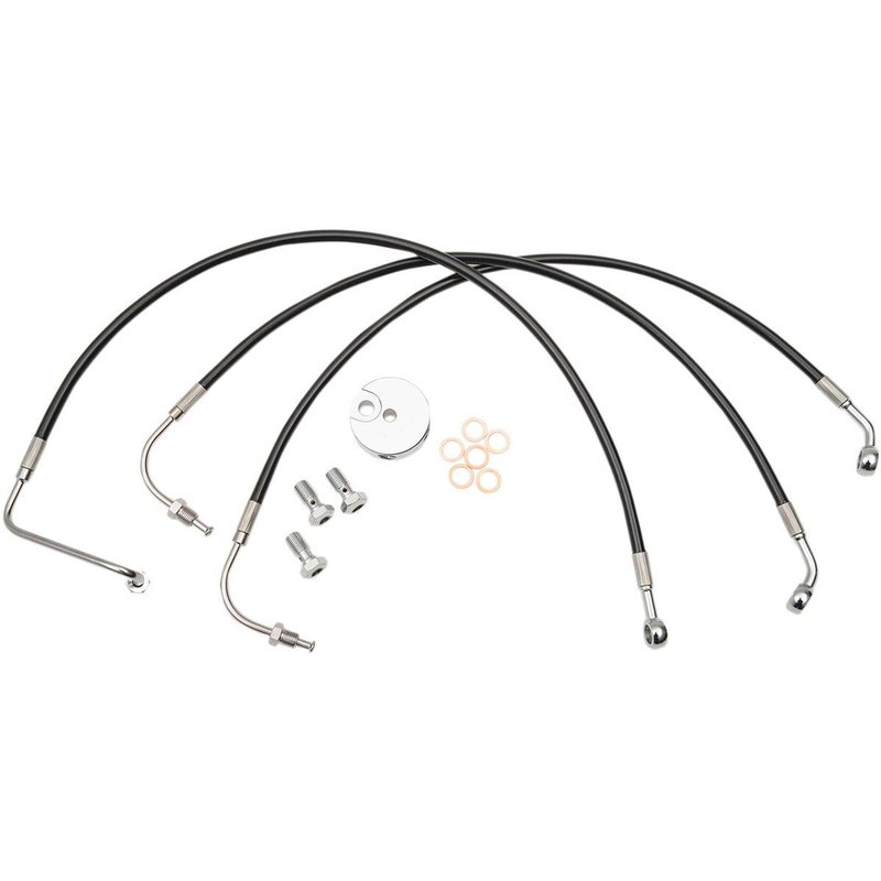 LA-8006B13B - LA Choppers Braided Brake Hose Kit For Harley Davidson FLHR 1340 1996-1998 Front 12" - 14" 3 Pc - Black