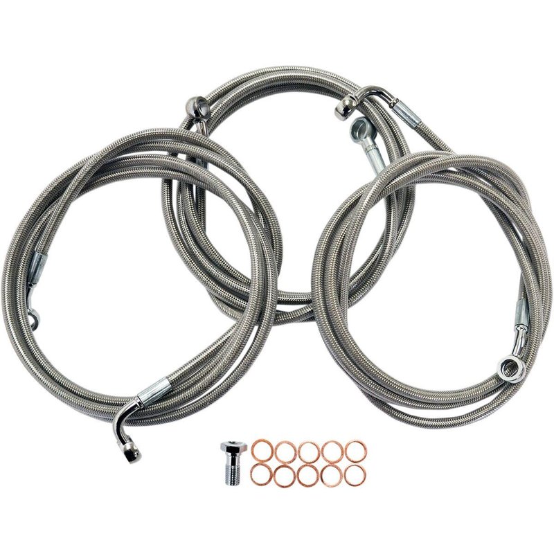 LA-8052B13 - LA Choppers Stainless Steel Brake Hose Kit For Harley Davidson FLD 1690 ABS 2014 12" - 14" - Silver