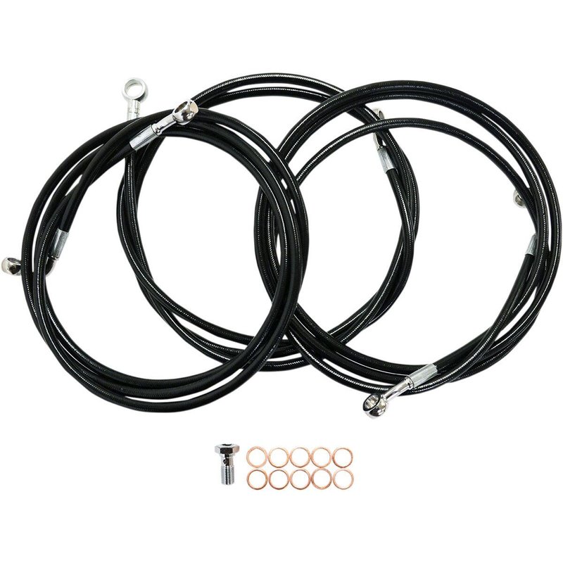 LA-8052B16B - LA Choppers Braided Brake Hose Kit For Harley Davidson FLD 1690 ABS 2014 Front 15" - 17" - Black