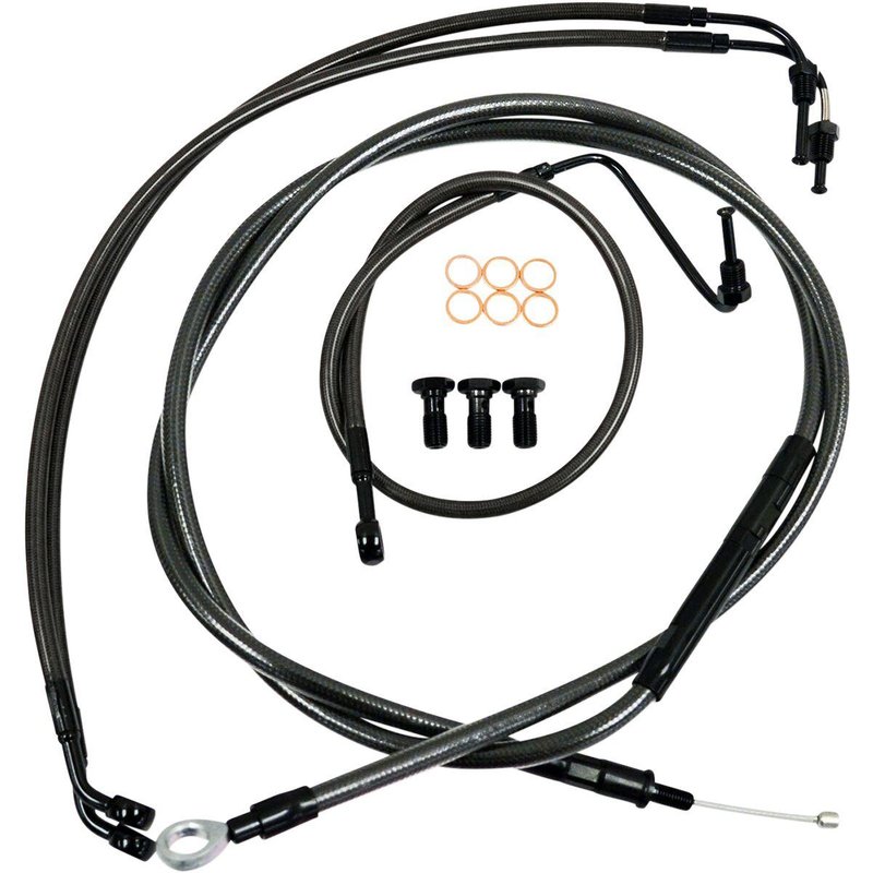 LA-8010KT-13M - LA Choppers Standard Midnight Braided Handlebar Cable/Brake Hose Kit Non-ABS For Harley Davidson FLHR 1584 2008-2011 30.5 cm - 35.5 cm (12" - 14") - Black/Clear-Coated