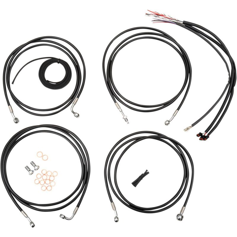 LA-8052KT2-13B - LA Choppers Complete Black Vinyl Braided Handlebar Cable/Brake Hose Kit For Harley Davidson FLHR 1690 ABS 2015 30.5 cm - 35.5 cm (12" - 14") - Black/Clear-Coated