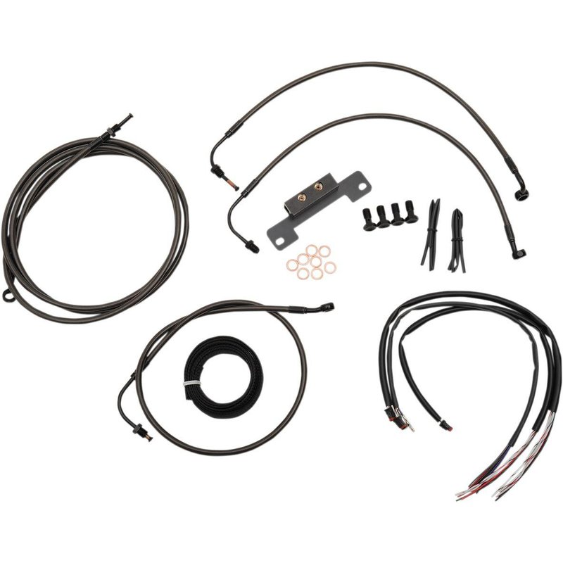 LA-8012KT2-13M - LA Choppers Complete Midnight Braided Handlebar Cable/Brake Hose Kit For Harley Davidson FLHX 1690 2014-2015 30.5 cm - 35.5 cm (12" - 14") - Black/Clear-Coated