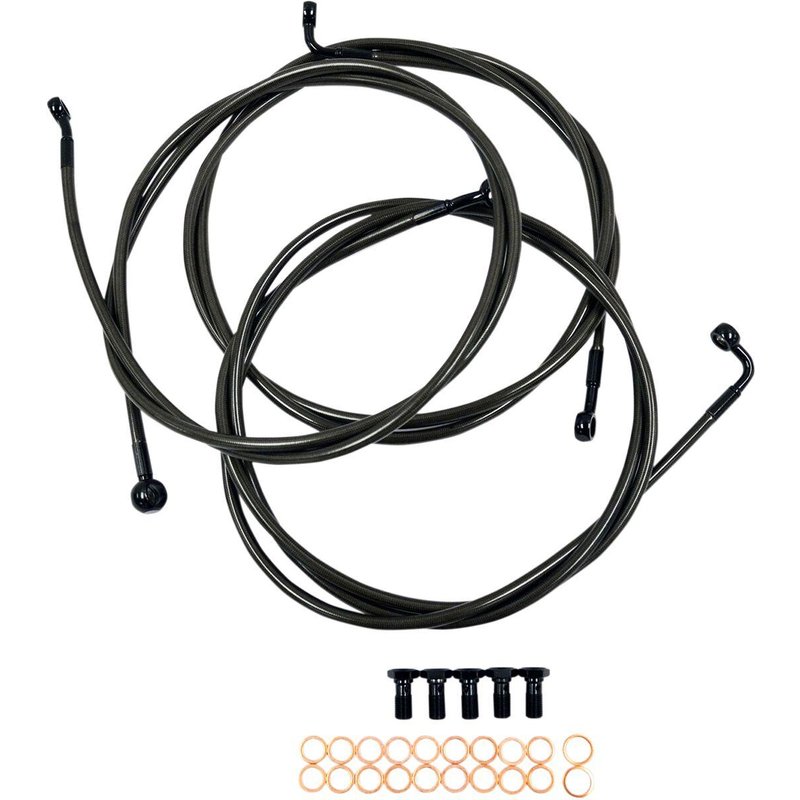 LA-8052B19M - LA Choppers Midnight Braided Brake Hose Kit For Harley Davidson FLHR 1690 ABS 2014 18" - 20" - Black/Midnight