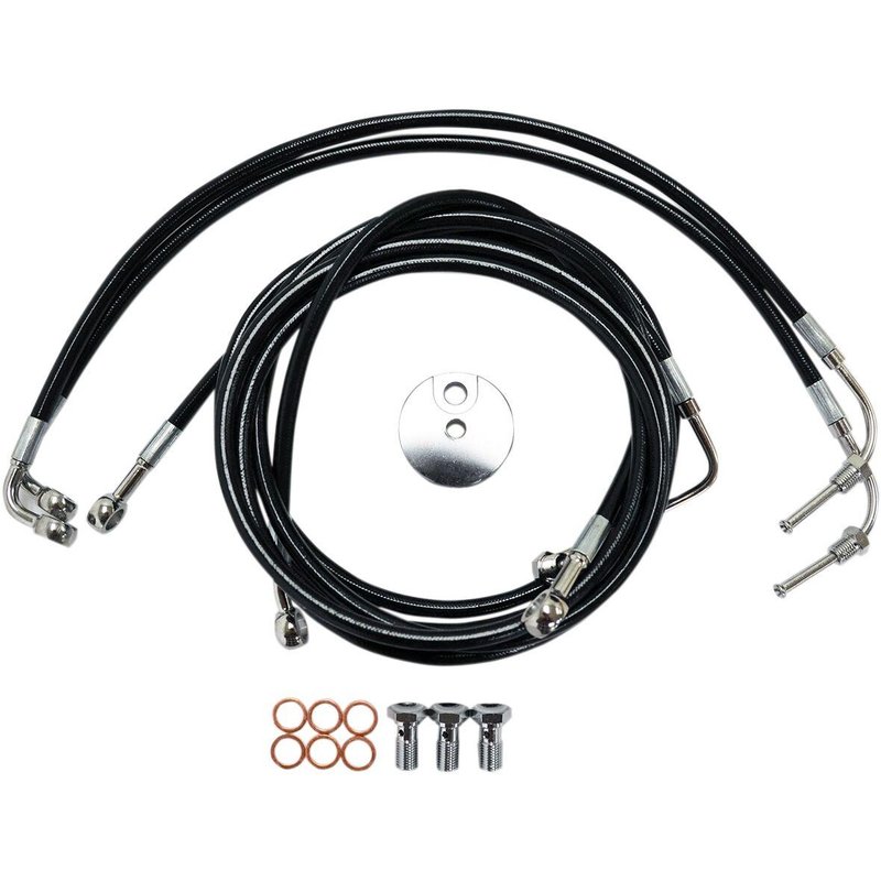 LA-8051B16B - LA Choppers Braided Brake Hose Kit For Harley Davidson FLD 1690 ABS 2012-2013 Front 15" - 17" - Black