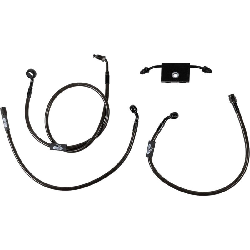LA-8154B16M - LA Choppers Midnight Braided Brake Hose Kit For Harley Davidson FLS 1690 ABS 2014-2017 15" - 17" - Black/Midnight