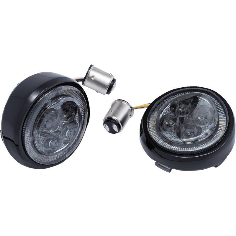 45620 - Ciro Fang Front Turn Signal Light Inserts For Harley Davidson FLD 1690 2012-2013 Black Smoke