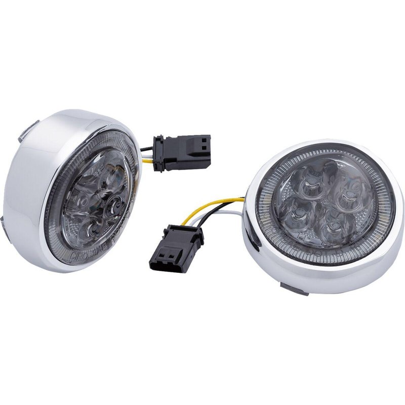 45603 - Ciro LED Fang Front Signal Light Inserts with Bezel For Harley Davidson FLD 1690 2012-2013 Chrome Smoke