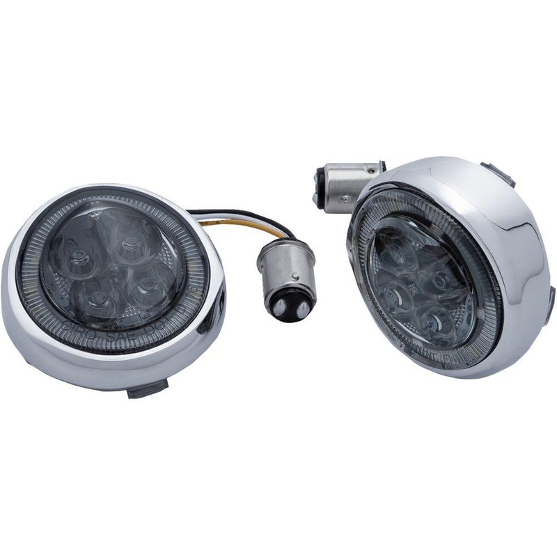 45600 - Ciro Fang Front Turn Signal Light Inserts For Harley Davidson FLD 1690 2012-2013 Chrome Smoke