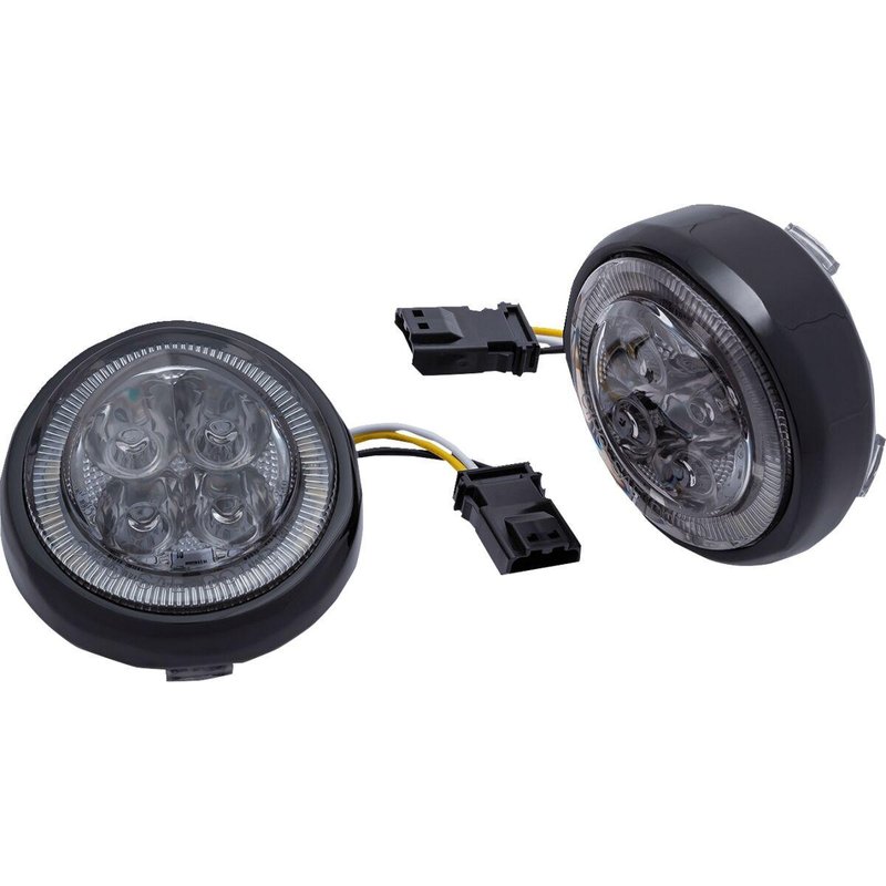 45623 - Ciro LED Fang Front Signal Light Inserts with Bezel For Harley Davidson FLD 1690 2012-2013 Black Smoke