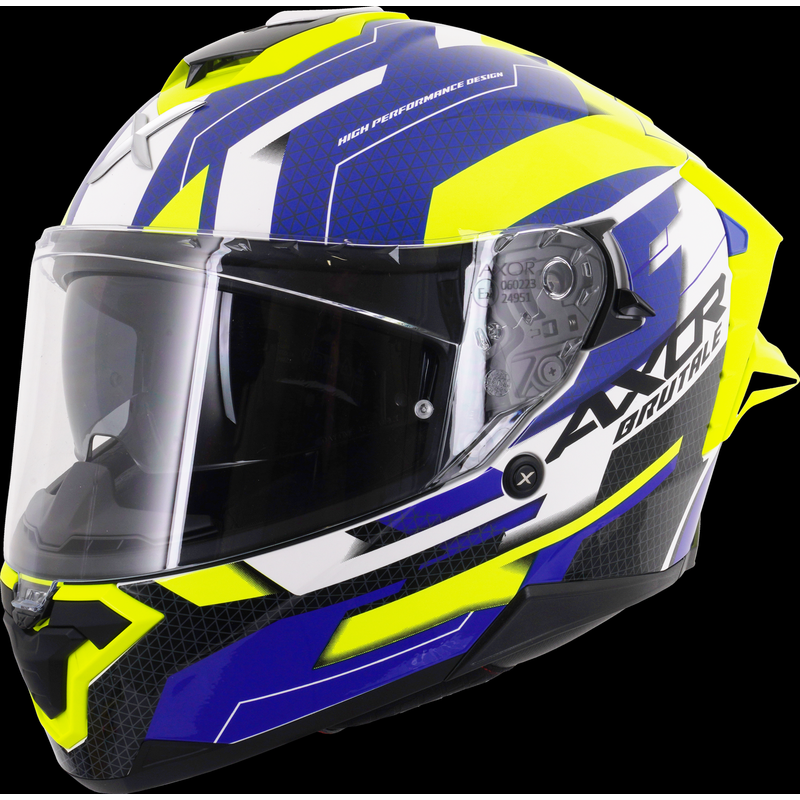 Axor Brutale Full Face Helmet With Dual Spoiler - Plexus Blue Fluo Yellow