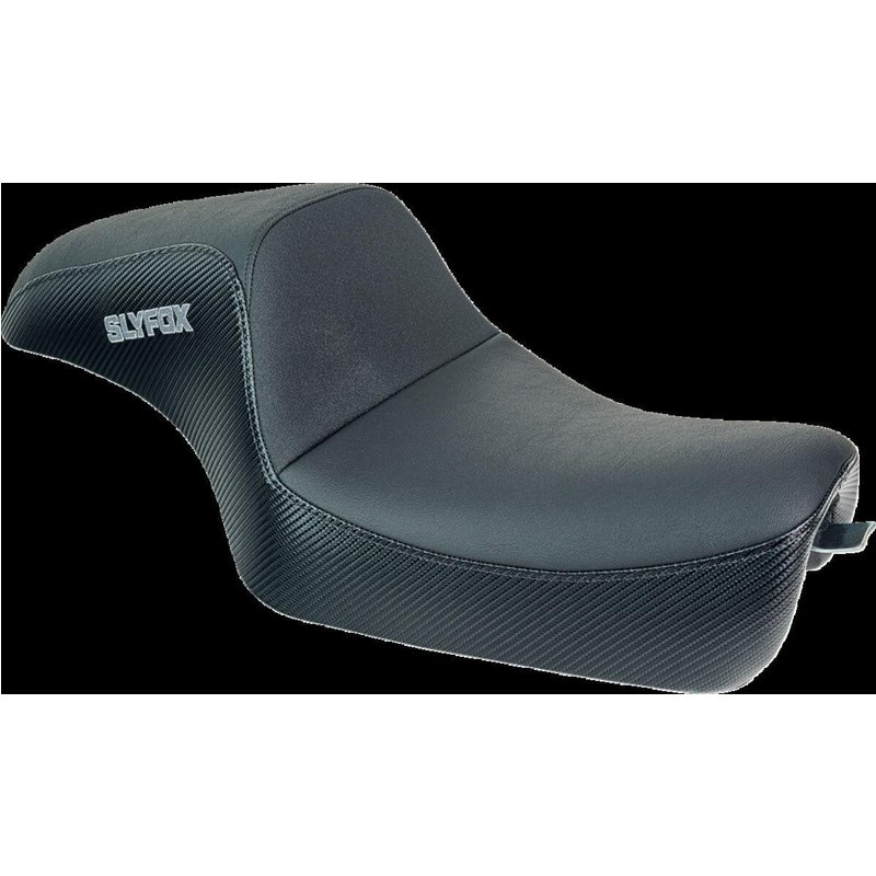 4684B-SLYFOX - Slyfox The Drifter Seat For Harley Davidson XL1200C 2004-2019 Carbon Fiber/Gray Logo/Smooth - Black