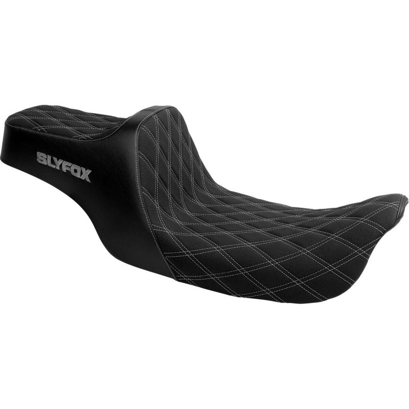 4702D-SLYFOX - Slyfox High Noon Seat For Harley Davidson FLHT 1340 1997-1998 Double Diamond/Silver Logo - Black/Silver