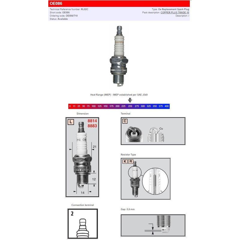 OE086 - Champion Spark Plug For Aprilia Amico 50 1990-1993