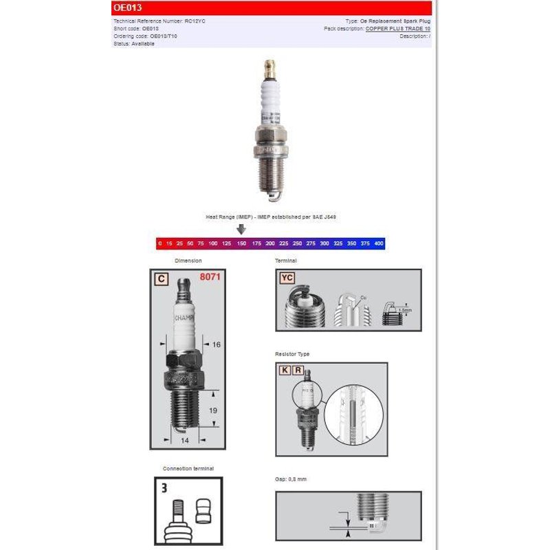 OE013 - Champion Spark Plug For Polaris ATP 330 4X4 2004-2005