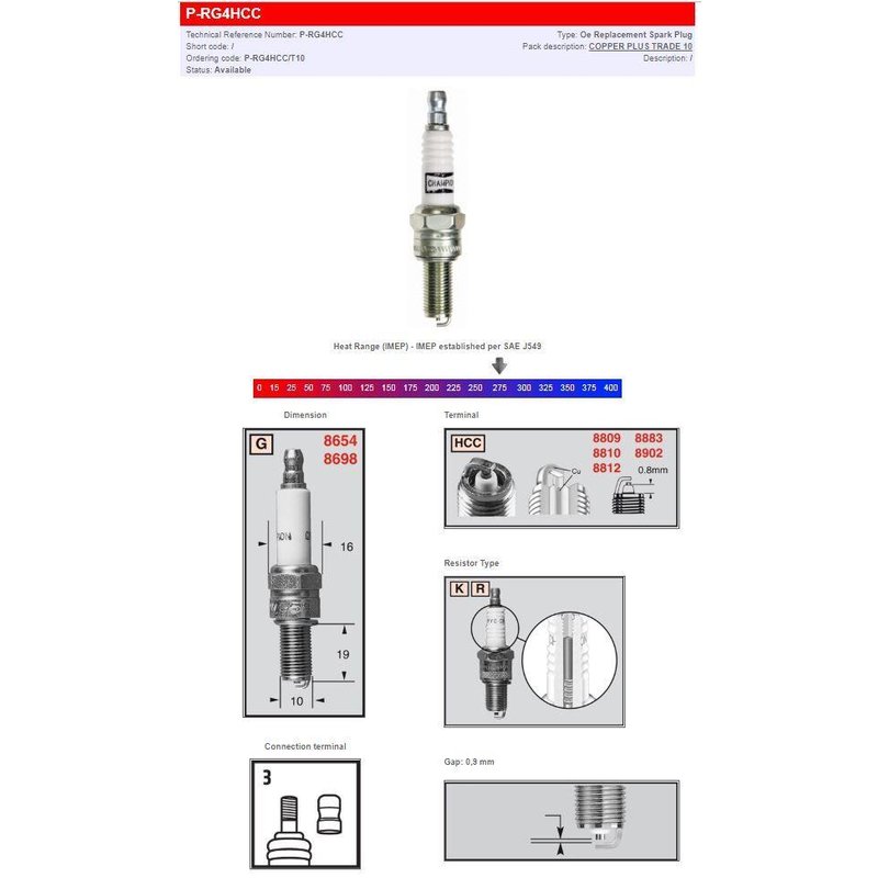 P-RG4HCC - Champion Spark Plug For Yamaha HW 125 2012-2017