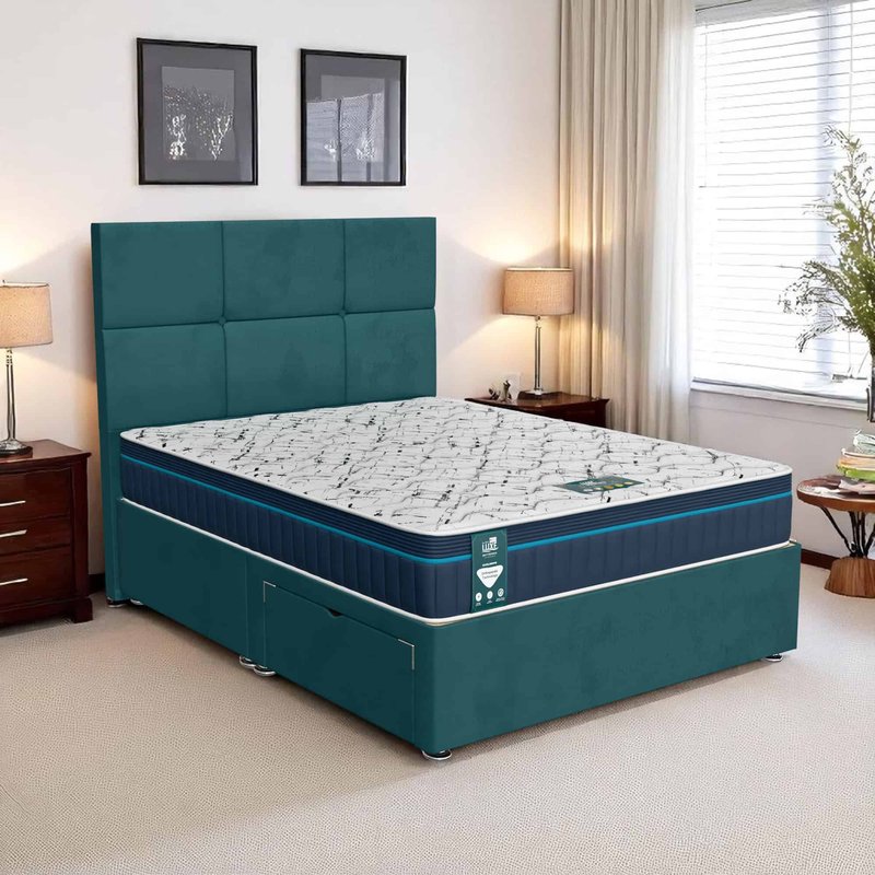Milan Square Panel Divan-Dark - Milan Teal, Double 135 x 190 cm