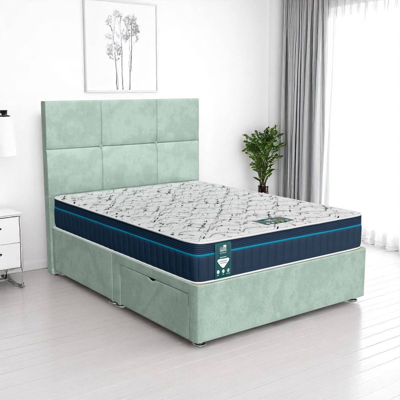Venice Square Panel Divan-Light - Venice Duck Egg, Super King 180 x 200 cm