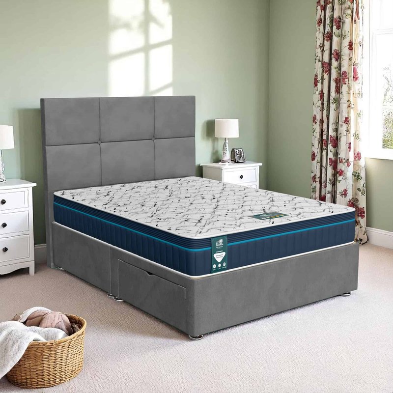 Venice Square Panel Divan-Dark - Venice Grey, Single 90 x 190 cm