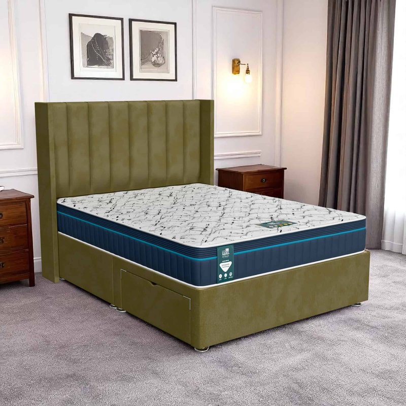 Venice Stripe Curved Divan-Dark - Venice Olive, King Size 150 x 200 cm