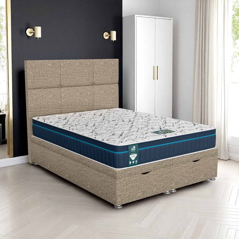 Ascot Square Panel Ottoman-Light - Ascot Beige, Super King 180 x 200 cm