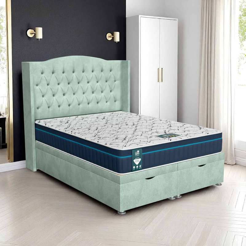 Venice Wingback Ottoman-Light - Venice Duck Egg, Queen Size 120 x 190cm (Small Double)