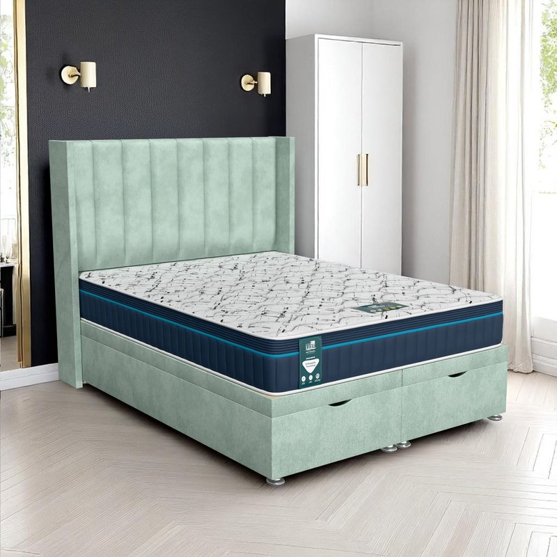 Venice Stripe Curved Ottoman-Light - Venice Duck Egg, Single 90 x 190 cm