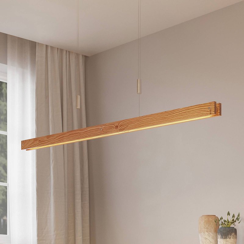 Lindby Alimara suspension LED en bois, bois, longueur 138 cm