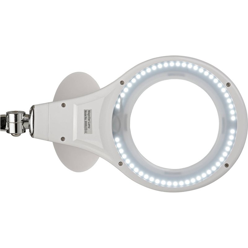 Lampe à pince LED avec loupe MAULmakro, blanche, hauteur 50 cm