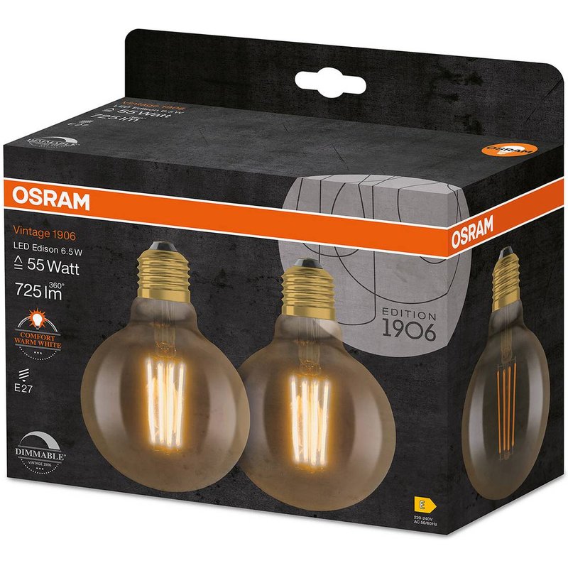OSRAM 1906 E27 6,5 W LED G95 824 doré à intensité variable 2 pièces