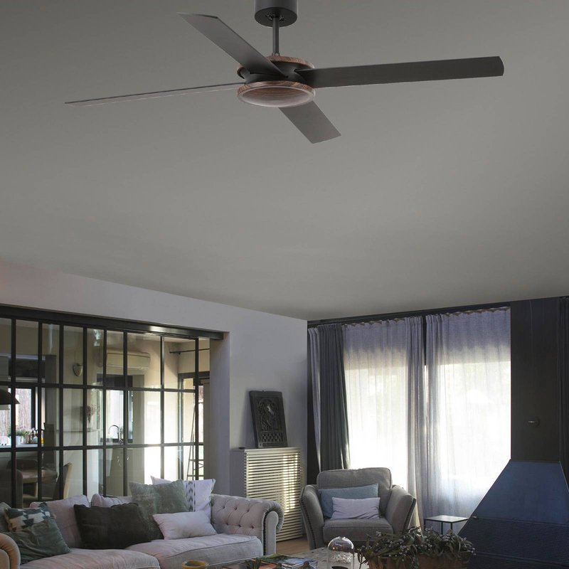 FARO BARCELONA Ventilateur de plafond Polea, bois foncé/noir