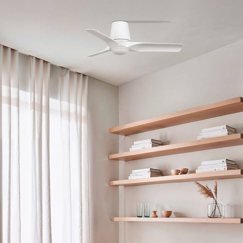 FARO BARCELONA Ventilateur de plafond LED Hey, blanc, DC, silencieux, Ø 90 cm, CCT