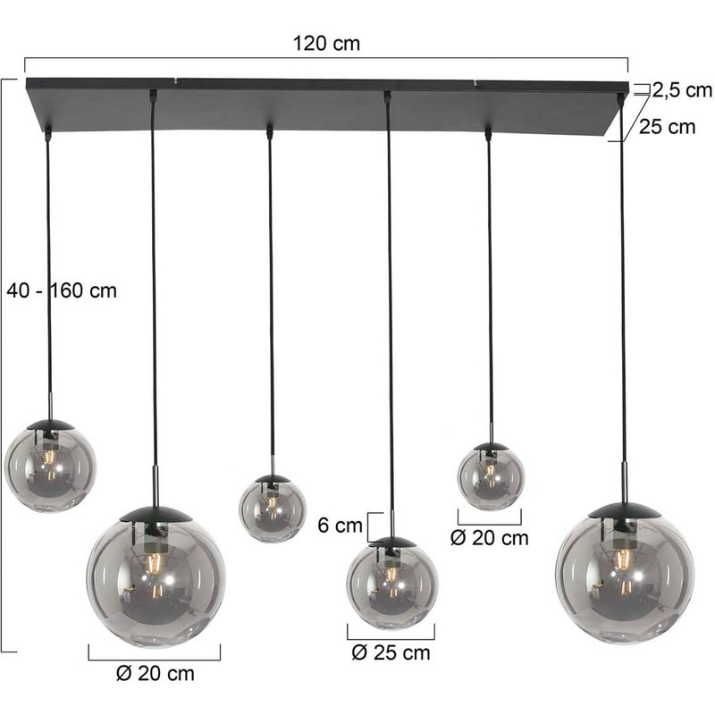 Steinhauer Suspension Bollique, 6 lampes, noir
