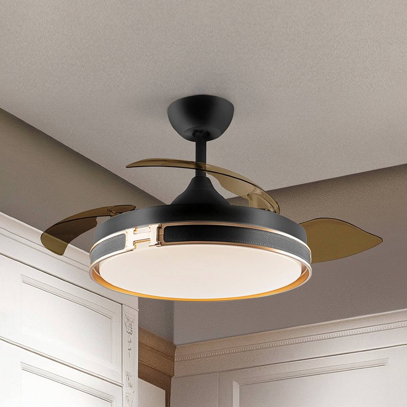 Schuller Valencia Ventilateur de plafond LED Herón noir/doré/fumé Ø 106 cm silencieux