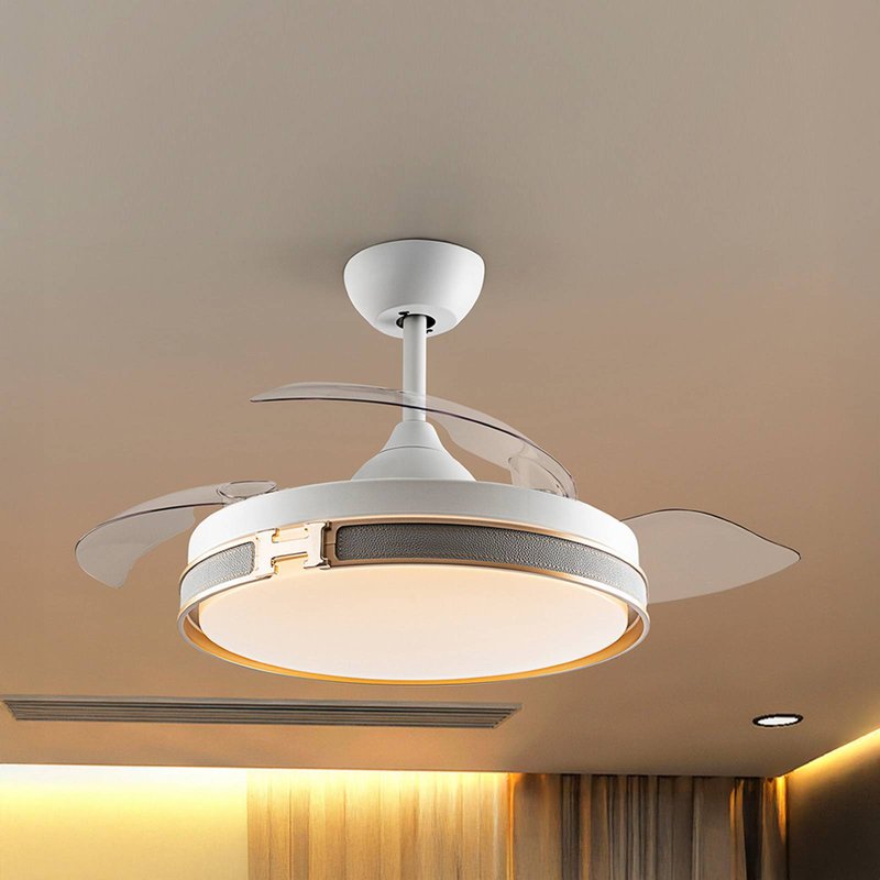 Schuller Valencia Ventilateur de plafond LED Herón blanc/doré/gris/transparent Ø106 cm silencieux