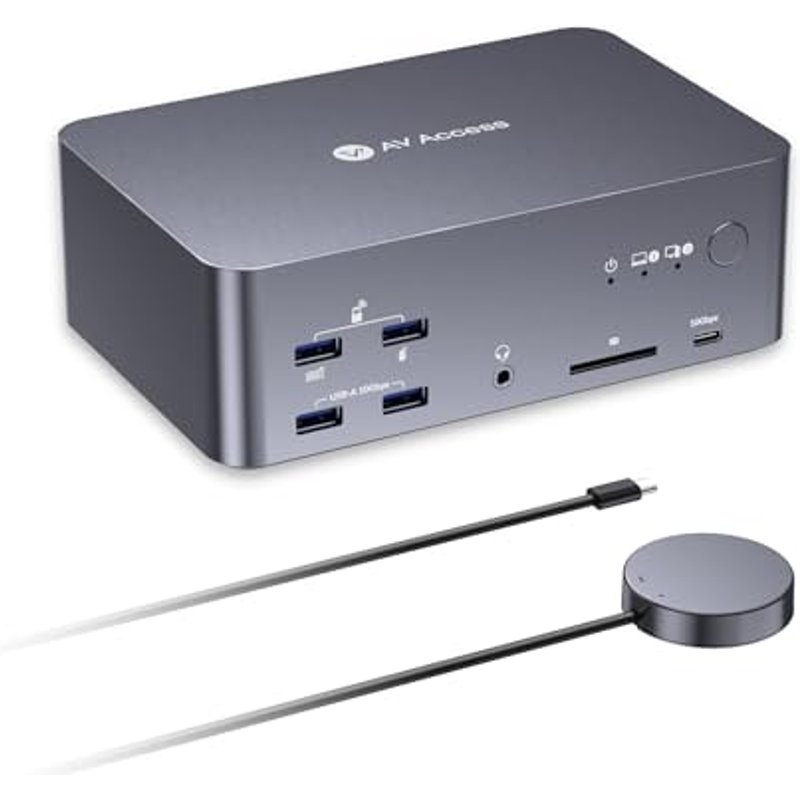AV Access 8K KVM Switch 3 Monitors 2 Computers, Laptop + Desktop KVM Docking Station, 100W PD, GbE, 2xUSB 3.2 10Gbps USB C Hub, SD Reader & Remote Swi