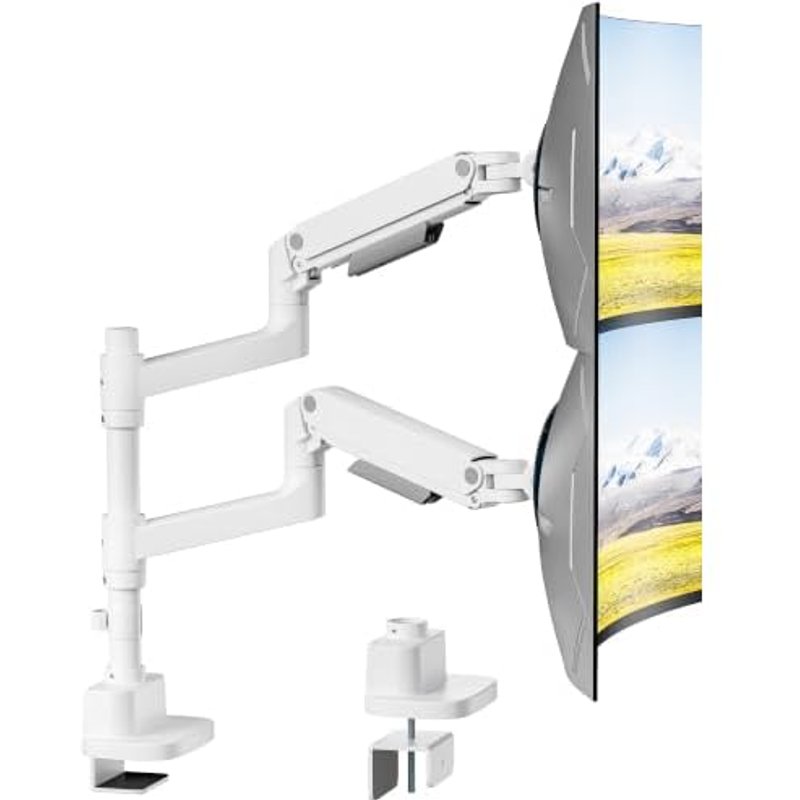 PEGZONE Dual Monitor Arm Heavy Duty Gas Spring for 17-49in Max 44lbs White