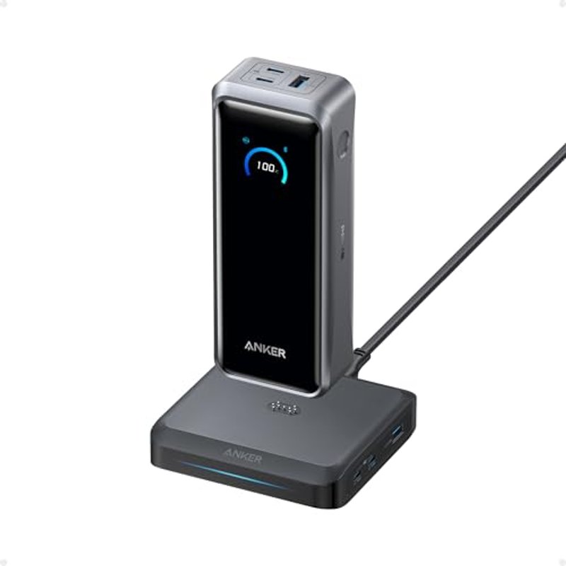 Anker Prime Power Bank and Charging Base, 26,250mAh 300W Max Portable Charger with Base for 6 Devices, Two-Way Charging, Hand-Luggage Approved, App Co