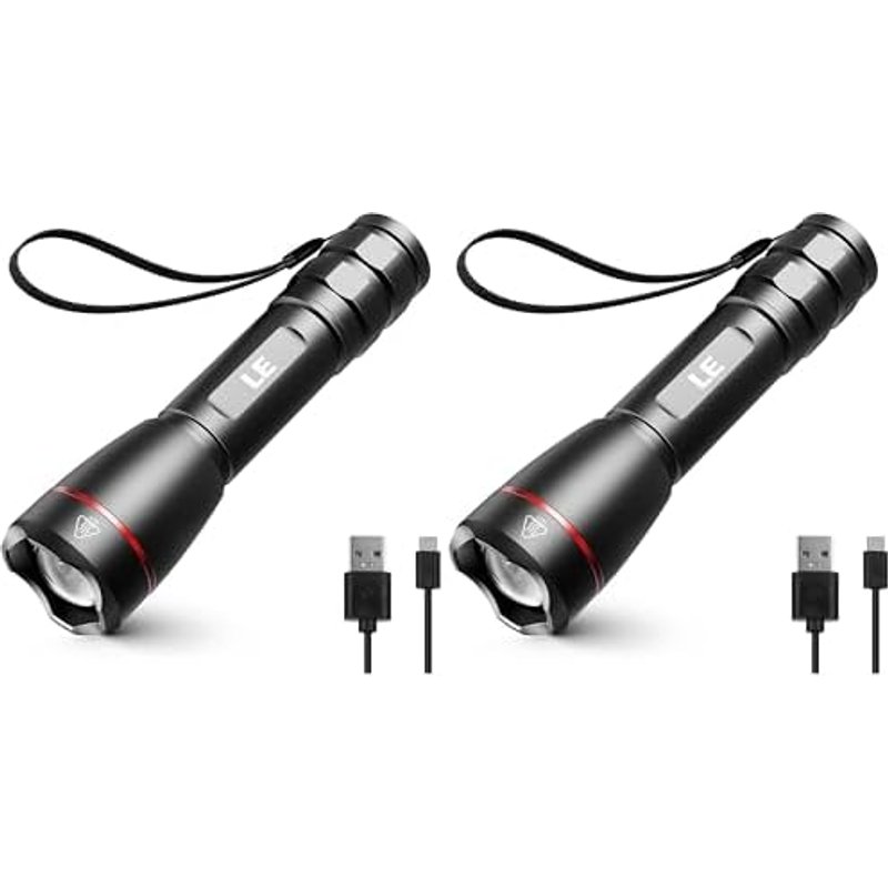 Lepro Torch Rechargeable, Torches LED Super Bright - Adjustable Focus, Long Battery Life, Waterproof 5 Lighting Modes for Camping, Hiking, Power Cuts,
