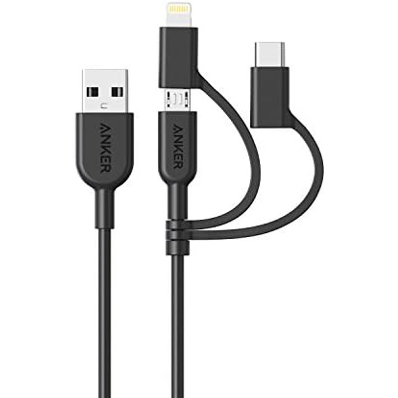 Anker PowerLine II 3-in-1 Cable, Lightning/Type C/Micro USB Cable for iPhone, iPad, HTC, LG, Samsung Galaxy, Sony Xperia, Android Smartphones, and Mor
