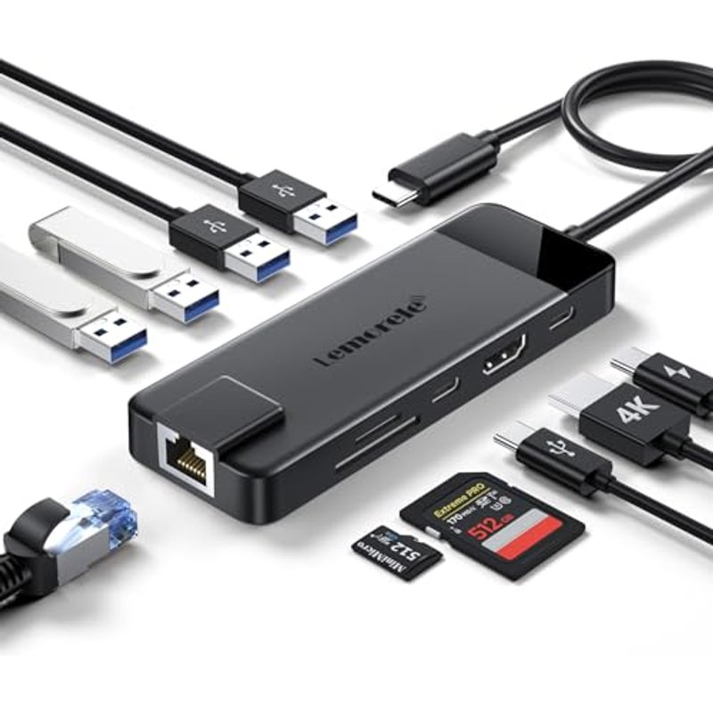 Lemorele Laptop Docking Station,10 in 1 USB C Hub with 1Gbps Ethernet