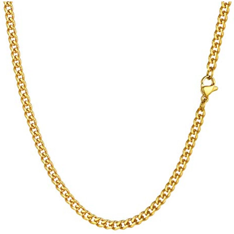 PROSTEEL Men Sturdy Cuban Chain Necklace, 3/6/9/12mm, 14" 18" 20" 22" 24" 26" 28" 30" Length, Gold Plated/316L Stainless Steel/Black (Send Box) 3mm go