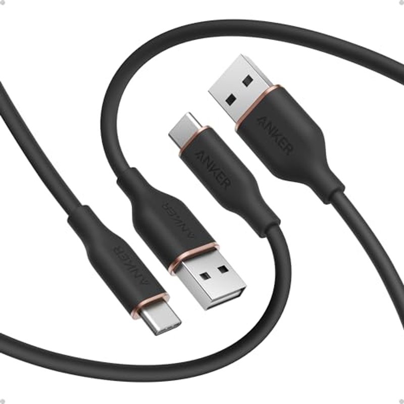 Anker Flow Cable, USB A to USB C Cable (6ft/1.8m, 2Pack), Car Carplay Type C Charger, for iPhone 17/16/15, iPad Pro, Samsung Galaxy, and More (Cord Or