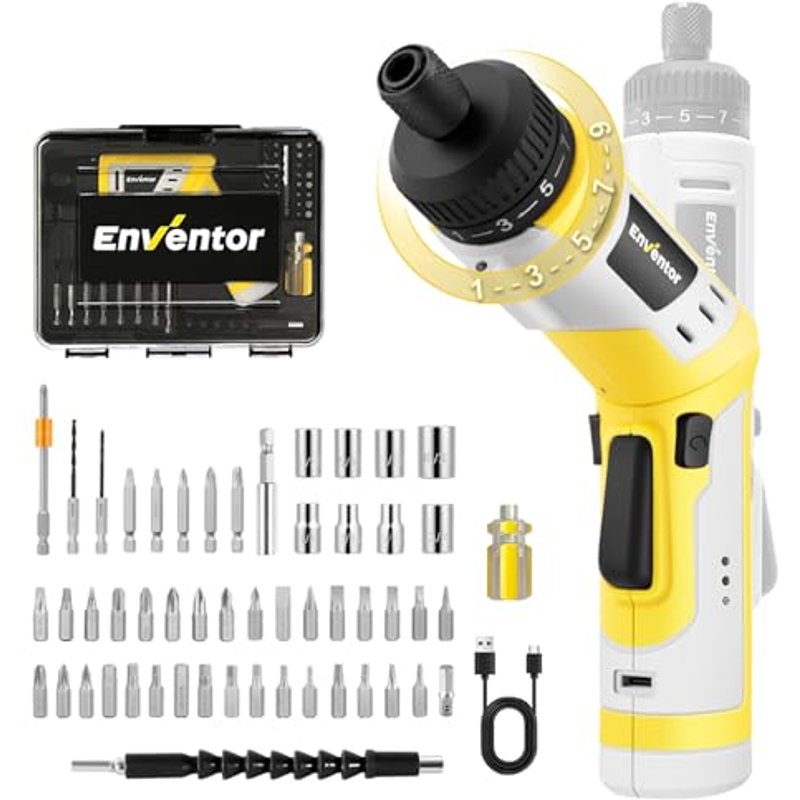 Enventor Cordless Screwdriver, 4V 2000mAh with 9+1 Torque Setting