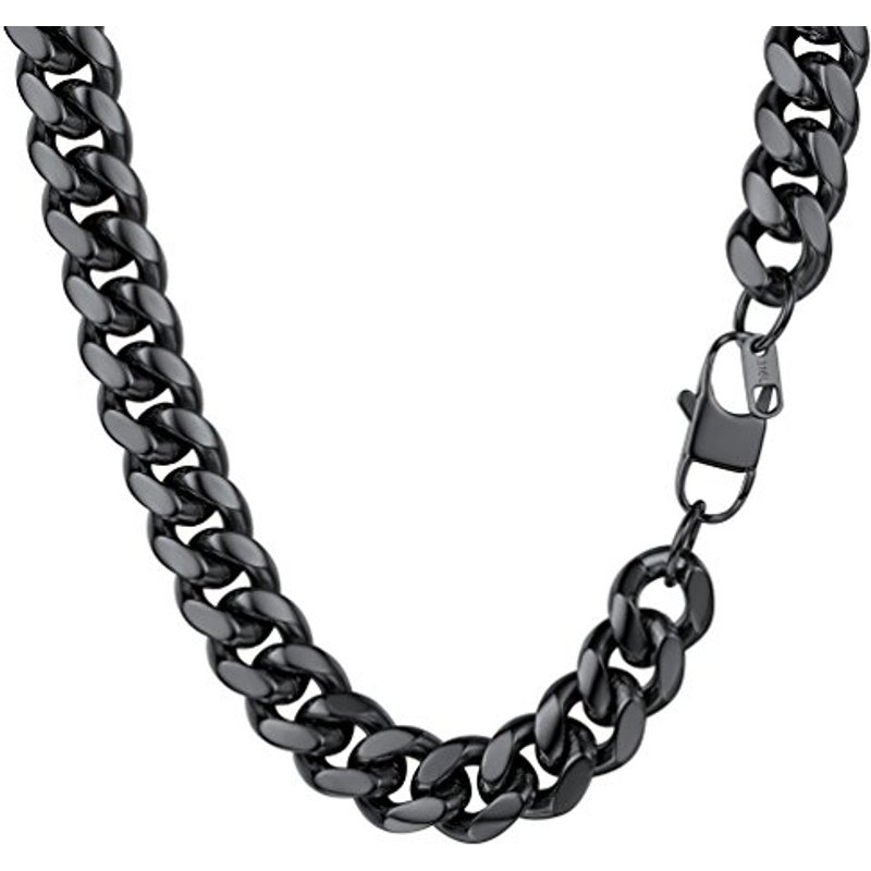 PROSTEEL Men Chunky Chain, 14mm Miami Cuban Necklace, 46/51/55/61/66/71/76 CM, 316L Stainless Steel/Gold Plated/Black (Send Gift Box) 71 CM 14mm-Black