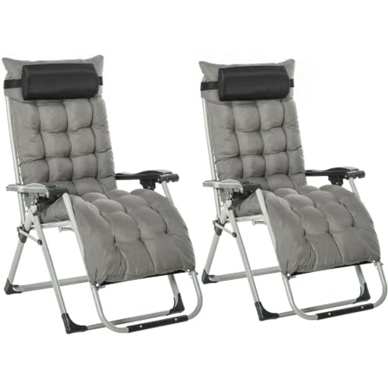 Outsunny Reclining Zero Gravity Chair Folding Metal Frame 2pcs Dark Grey