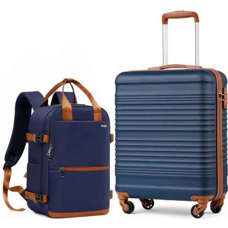 COOLIFE 55×40×20 Cabin Suitcase + 40x30x20cm Ryanair Cabin Bag EasyJet Set