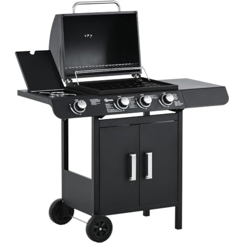 Outsunny 3+1 Burner Gas BBQ Grill with Wheels 110L x 50W x 100Hcm Black