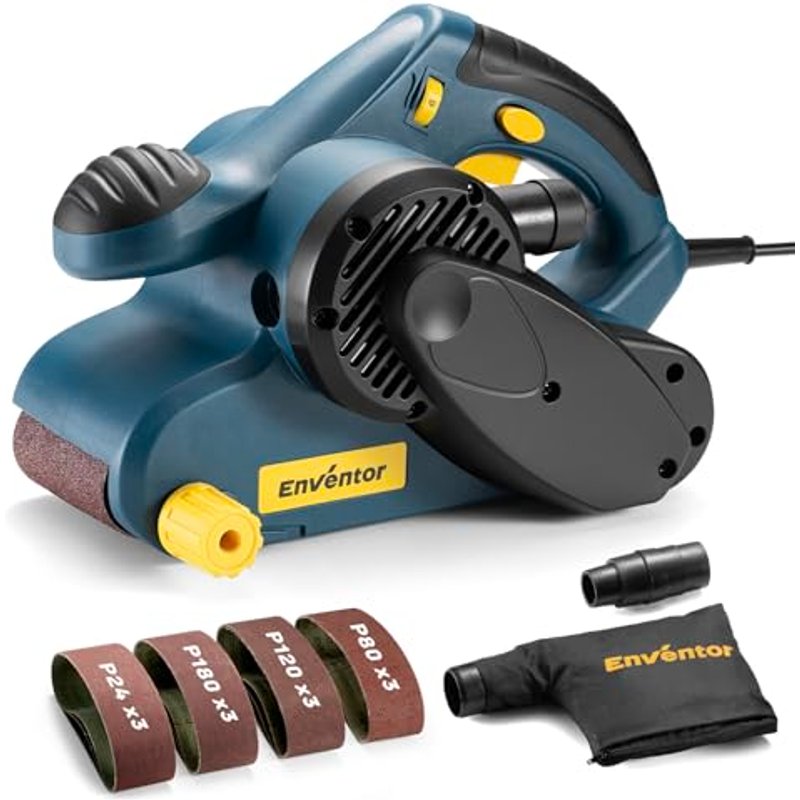 Enventor Belt Sander 950W 6-Speed 120-380 RPM 76x533mm Dust Bag